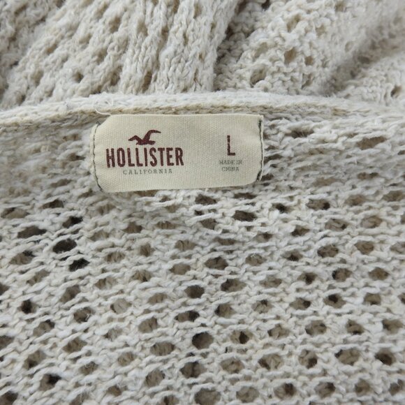 Vintage Women's Hollister Crochet Cardigan Sz L Open Knit Cream LS - Picture 5 of 6